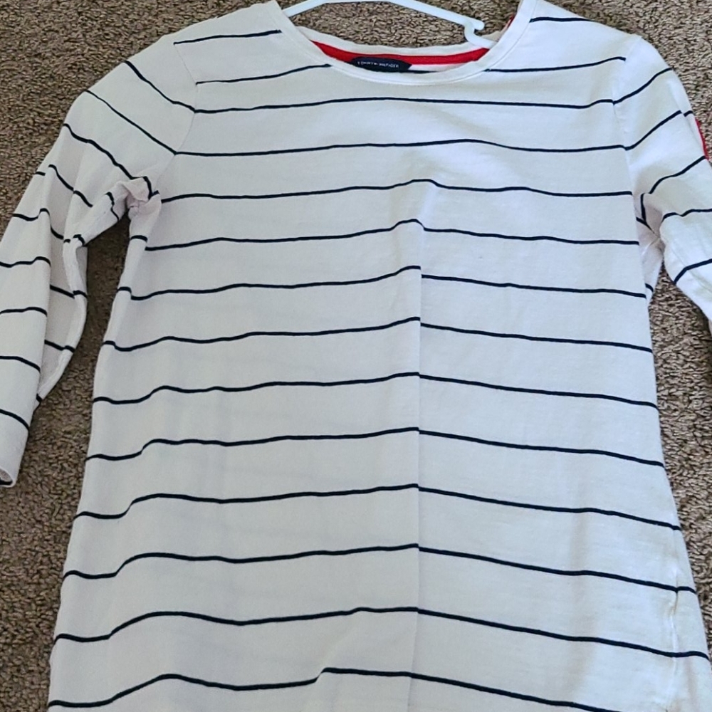 Tommy Hilfiger 3/4 sleeve navy stripe shirt